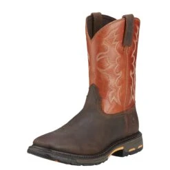 Ariat 10005888 Men's Workhog Orange Square Toe Cowboy Boots -Boots Hub Shop 10005888 3 4