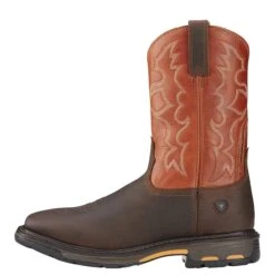 Ariat 10005888 Men's Workhog Orange Square Toe Cowboy Boots -Boots Hub Shop 10005888 side