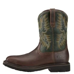 Ariat Boots: Men's 10017434 Brown Green Sierra Wide 10" Steel Toe Slip Resistant Pull On Work Boots -Boots Hub Shop 10017434 side