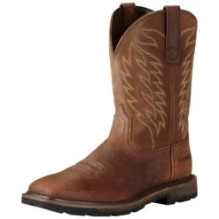 Ariat Boots: Men's 10020059 Brown Groundbreaker 10" Slip Resistant Pull On Work Boots -Boots Hub Shop 10020059 1