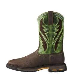 Ariat Boots: Men's 10020083 Brown Green WorkHog VentTek Toe 11" Slip Resistant Pull On Work Boots -Boots Hub Shop 10020083 side
