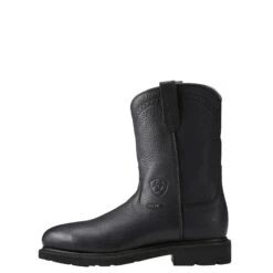 Ariat Boots: Men's Black 10021473 Sierra Pull On Steel Toe Work Boots -Boots Hub Shop 10021473 side