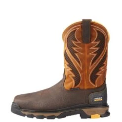 Ariat Boots: Men's 10023042 Brown Orange Intrepid VentTek 11" Composite Toe Slip Resistant Pull On Work Boots -Boots Hub Shop 10023042 side