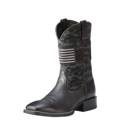 Ariat Boots: Men's 10023361 Black Deertan Sport Patriot Western Boot -Boots Hub Shop 10023361 3 4 front