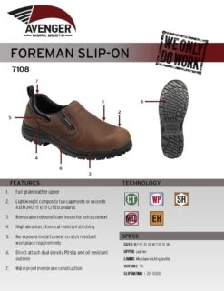 Avenger Shoes: Men's A7108 Composite Toe Waterproof EH Slip Resistant Slip On Shoes -Boots Hub Shop 7108