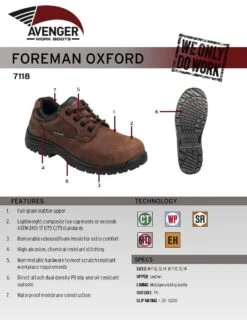 Avenger Shoes: Men's A7118 Foreman Composite Toe EH Waterproof Slip Resistant Oxfords -Boots Hub Shop 7118