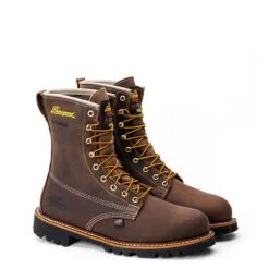 Thorogood Boots: Men's 804 4520 Brown Nano Toe USA Made American Heritage 8" Waterproof Insulated Crazyhorse Work Boot -Boots Hub Shop 814 4520 1edit 1