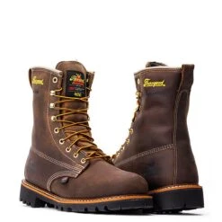Thorogood Boots: Men's 804 4520 Brown Nano Toe USA Made American Heritage 8" Waterproof Insulated Crazyhorse Work Boot -Boots Hub Shop 814 4520 3edit 1