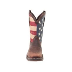 Durango Boots: Men's DB5554 Brown Rebel 12 Inch American Flag Pull On Square Toe Boot -Boots Hub Shop db5554 front