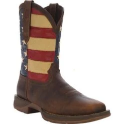 Durango Boots: Men's DB5554 Brown Rebel 12 Inch American Flag Pull On Square Toe Boot -Boots Hub Shop db5554 reg