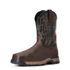 Ariat Boots: Men's 10034157 Dark Brown Rebar Flex Western Waterproof Composite Toe Work Boot -Boots Hub Shop f20 mns work 10034157 3 4 front