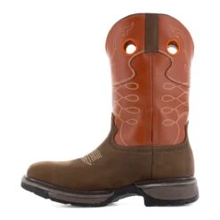 Frye Supply Boots: FR40102 Brown/Orange Steel Toe Safety-Crafted 10" Unlined Western Work Boot -Boots Hub Shop fr40102 04edit