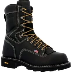 Georgia Boots: Men's GB00603 Black Plain Toe 8" USA Made Logger Waterproof Work Boot