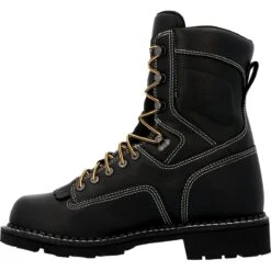 Georgia Boots: Men's GB00603 Black Plain Toe 8" USA Made Logger Waterproof Work Boot -Boots Hub Shop gb00603 instep profile