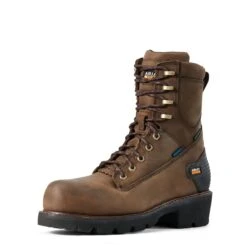 Ariat Boots: Men's 10018566 Oily Distressed Brown Powerline 8" Waterproof Composite Toe Work Boot -Boots Hub Shop in line mns work couto 10018566 3 4 front