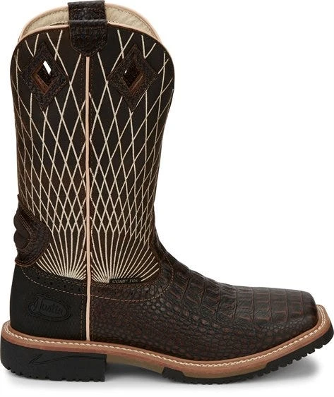 Justin Boots: Men's SE4833 Brown Composite Square Toe Derrickman Cowboy Work Boot 2 Justin Boots: Men's SE4833 Brown Composite Square Toe Derrickman Cowboy Work Boot - Image 2