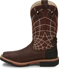 Justin Boots: Men's SE4835 Brown Ostrich Print Composite Square Toe Derrickman Cowboy Work Boots -Boots Hub Shop se4835 617x563 instep